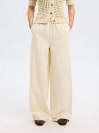 COTTON BLEND WIDE-LEG TROUSERS, Ecru, highres