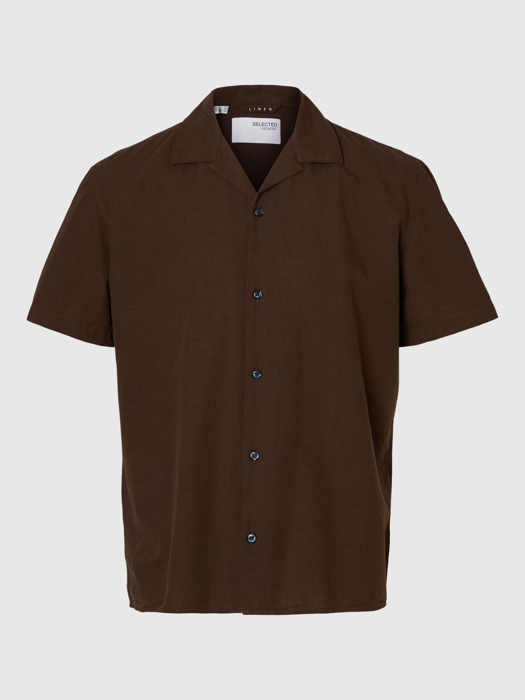 LINEN BLEND SHORT SLEEVED SHIRT, Coffee Bean, highres
