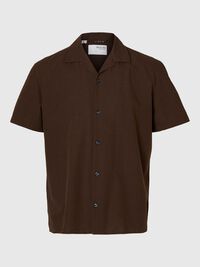 LINEN BLEND SHORT SLEEVED SHIRT, Coffee Bean, highres