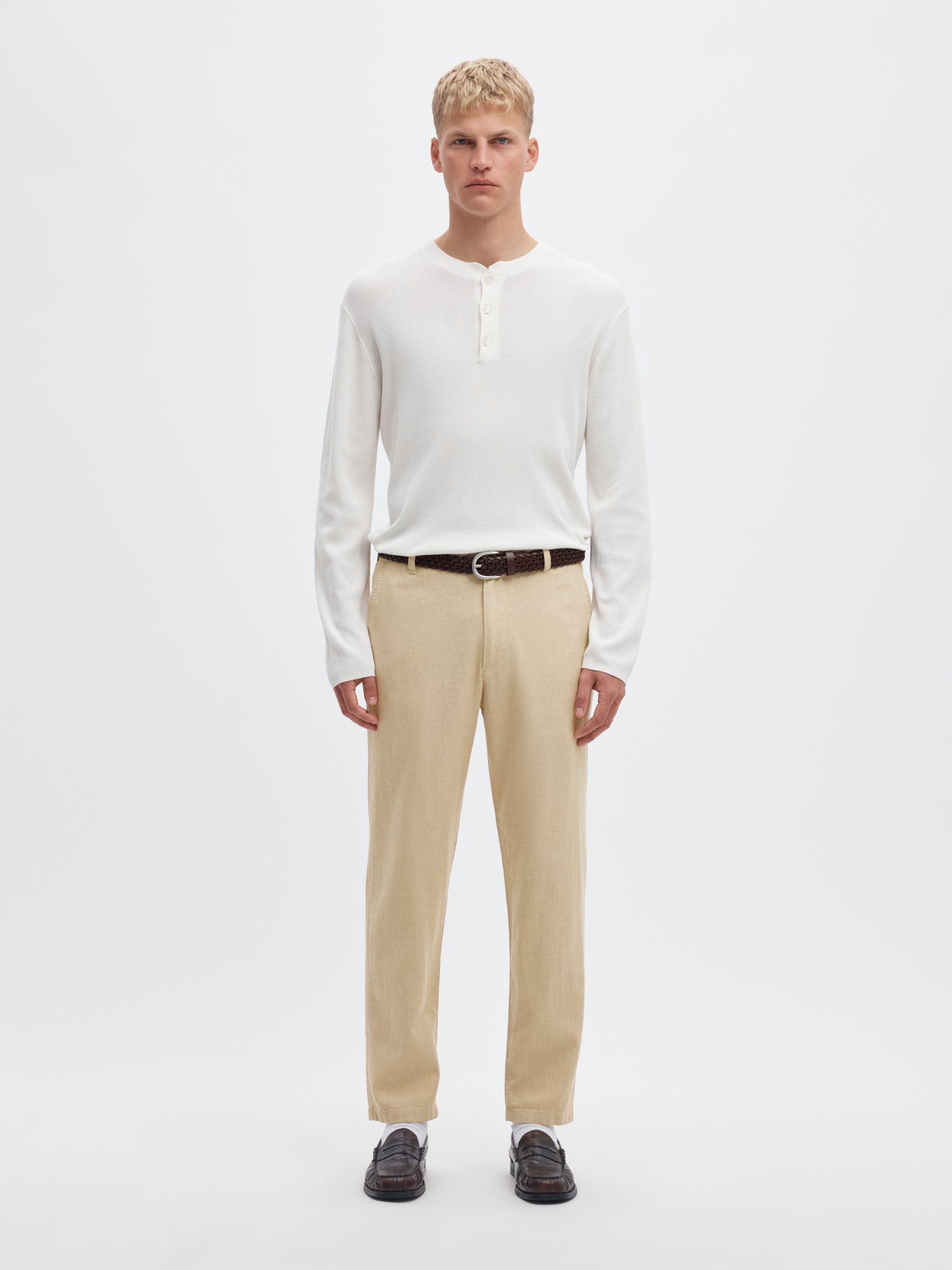 SLIM TAPERED LINEN BLEND TROUSERS