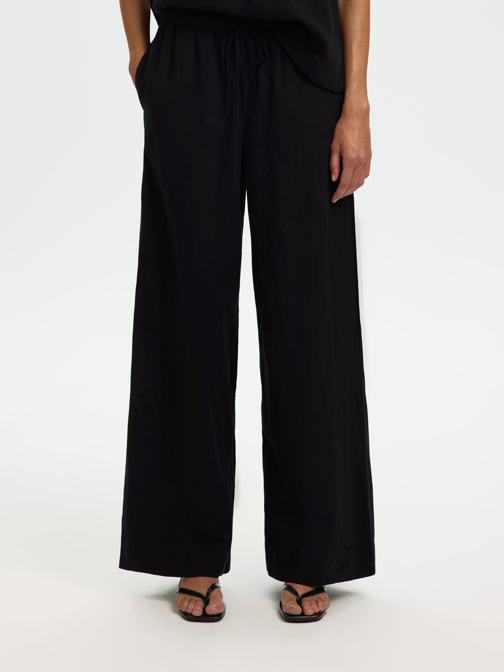 LINEN BLEND WIDE-LEG TROUSERS