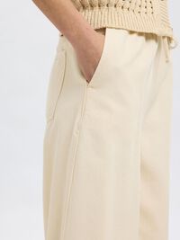 COTTON BLEND WIDE-LEG TROUSERS, Ecru, highres