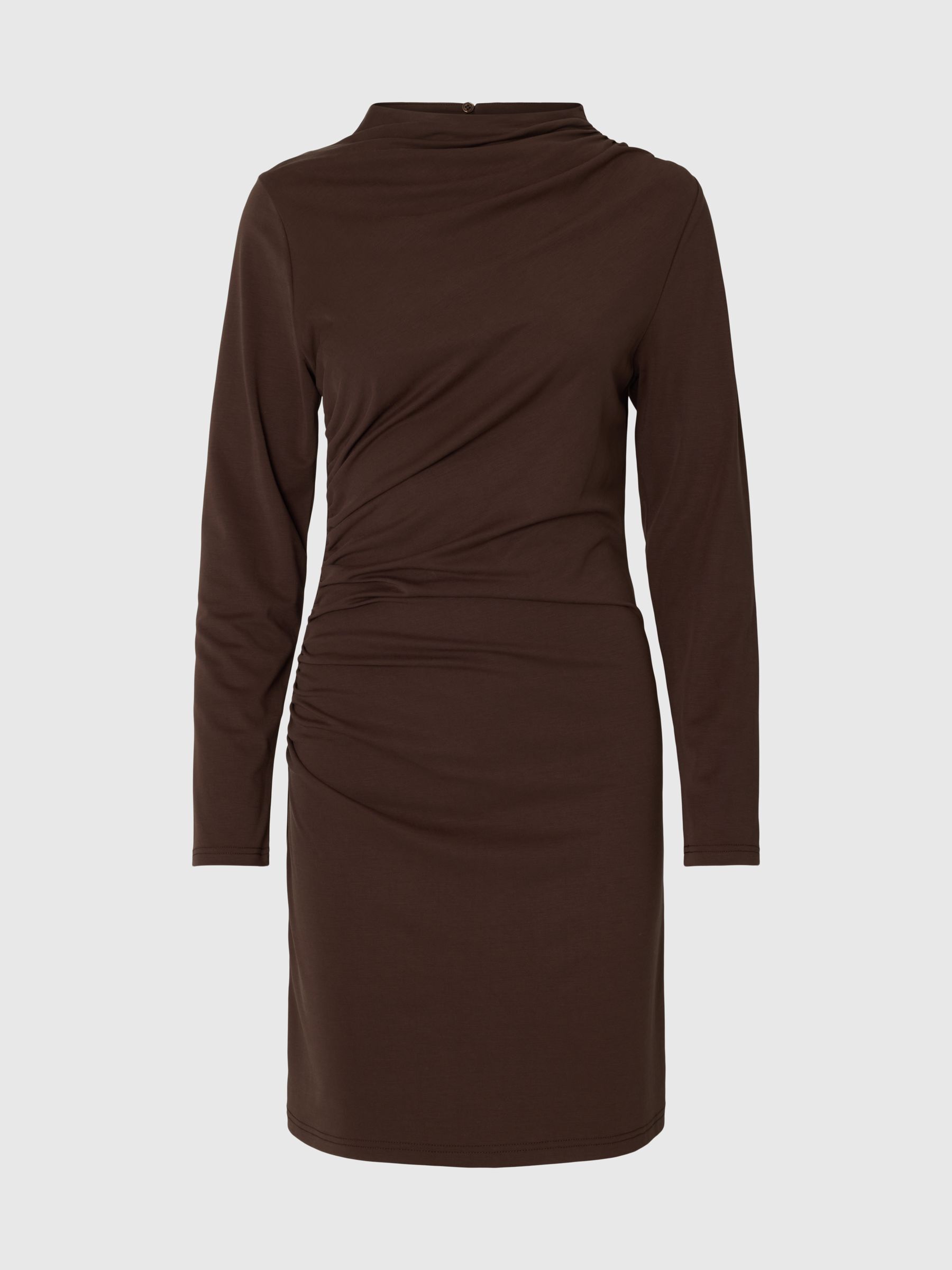 DRAPED HIGH-NECK MINI DRESS