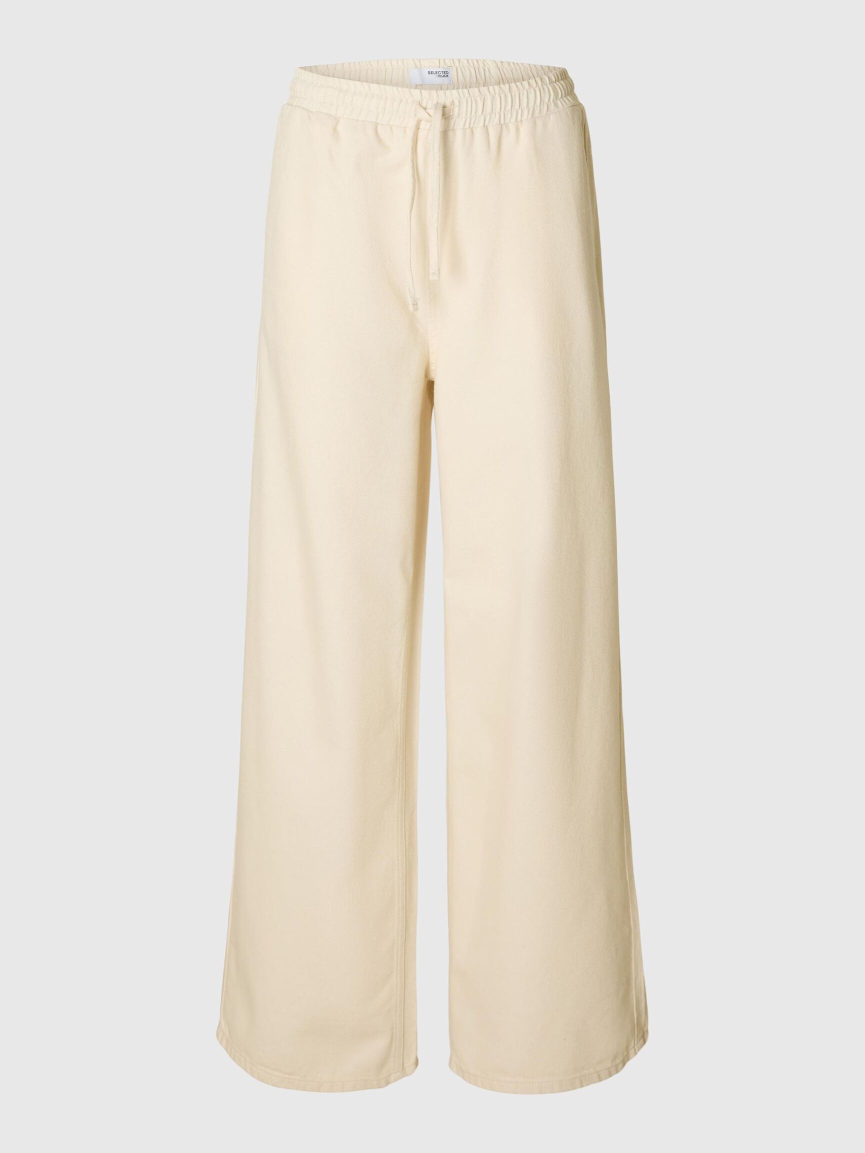 COTTON BLEND WIDE-LEG TROUSERS, Ecru, highres