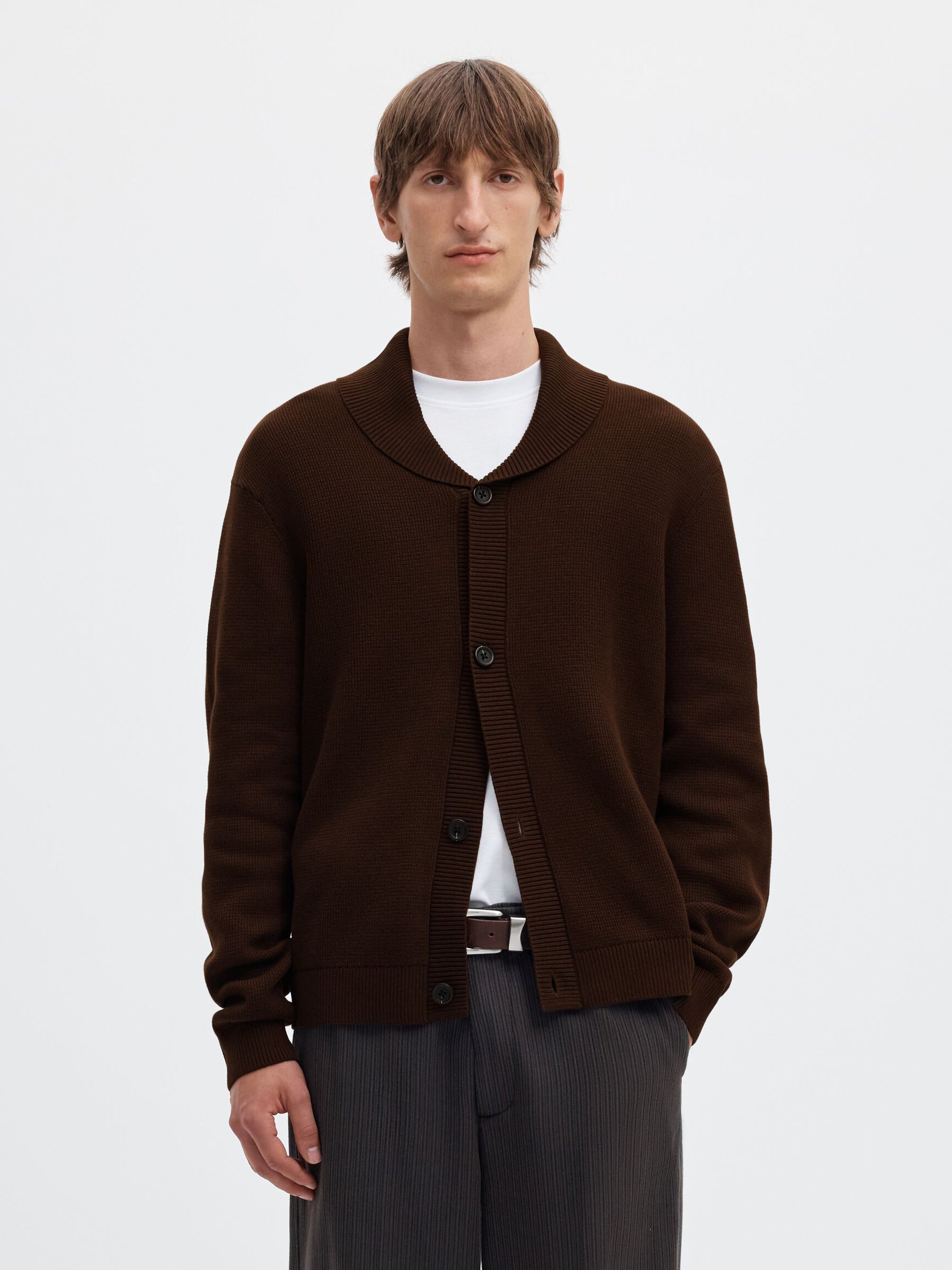ORGANIC COTTON SHAWL COLLAR CARDIGAN