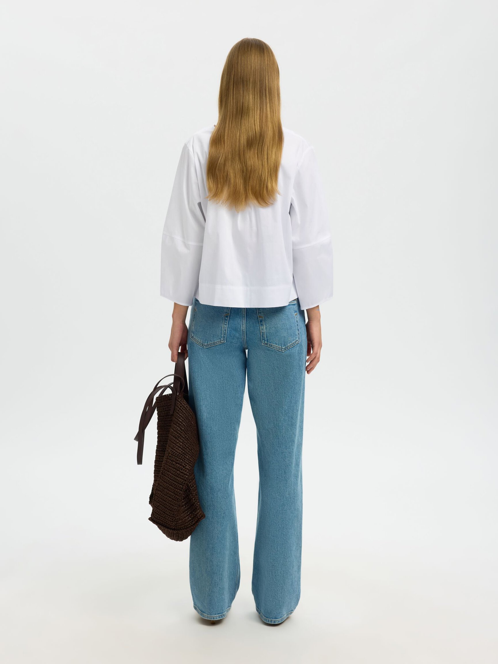 COTTON BLEND 3/4 SLEEVED BLOUSE