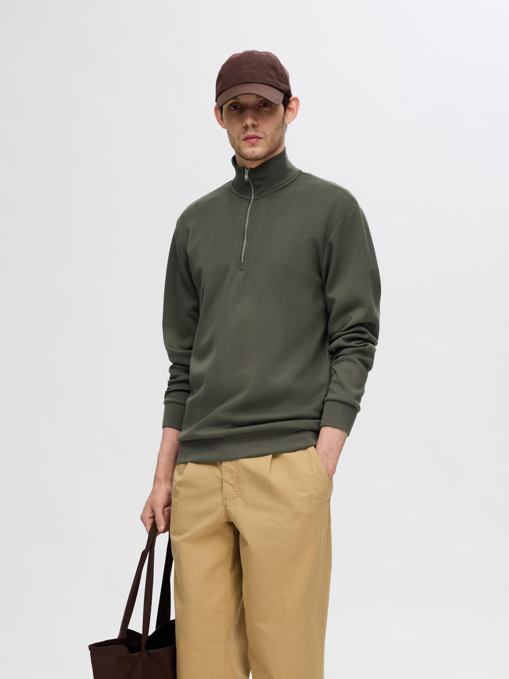 VISCOSE BLEND HALF ZIP SWEATSHIRT