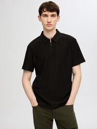 HALVE RITS PLISSÉ POLO, Black, highres