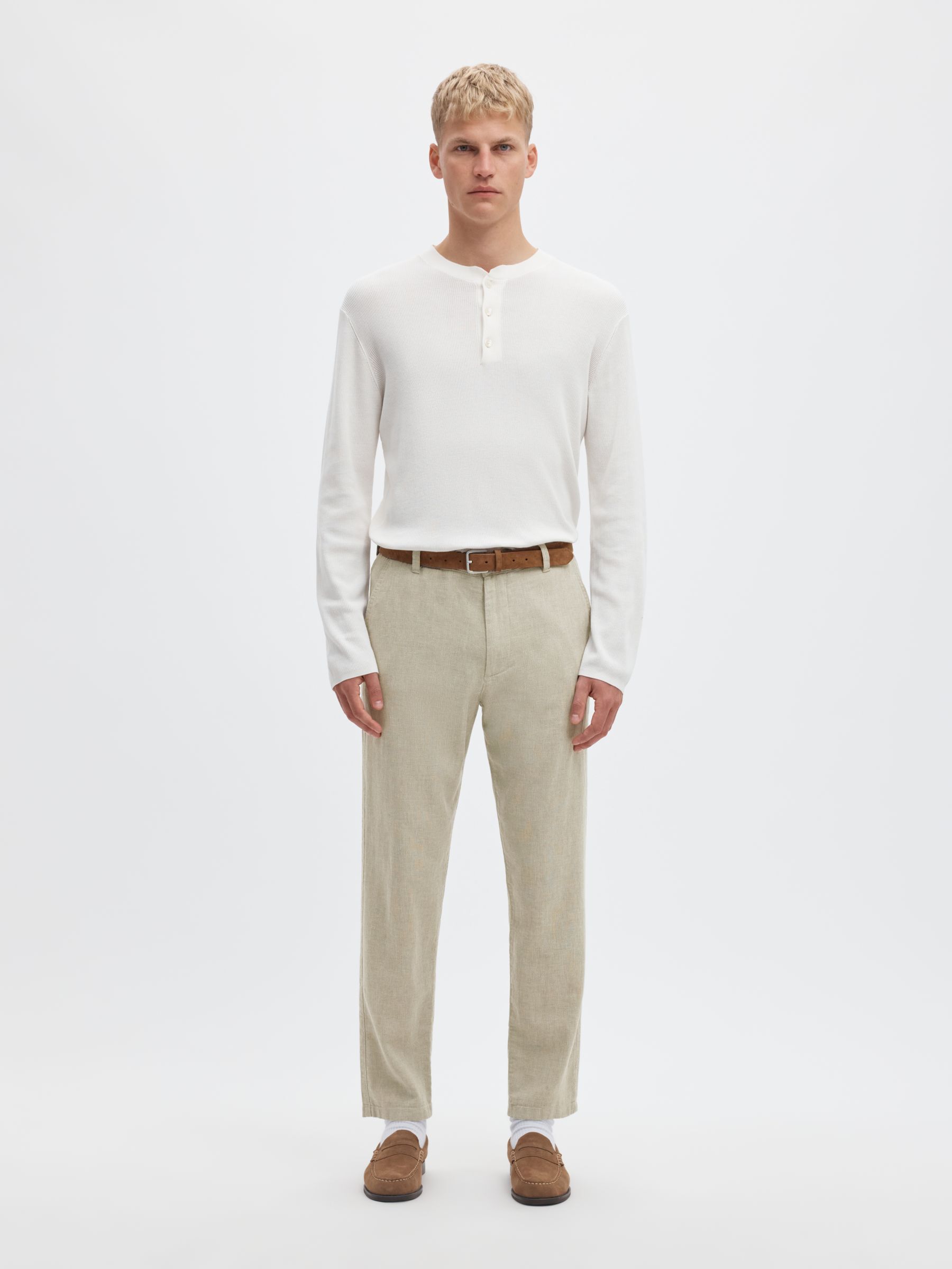SLIM TAPERED LINEN BLEND TROUSERS