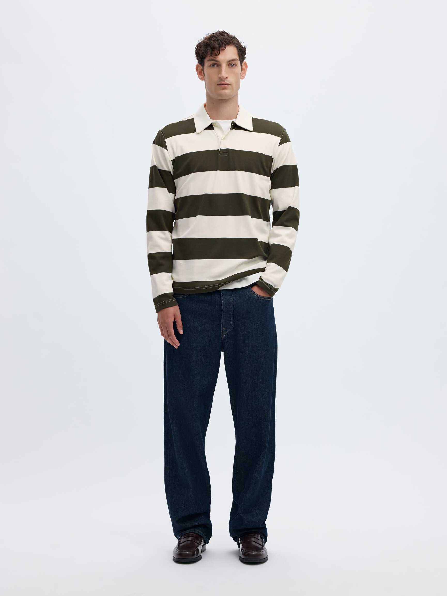 STRIPED COTTON LONG-SLEEVED POLO