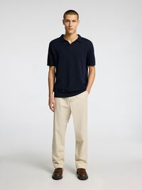 SHORT SLEEVED KNITTED POLO SHIRT, Sky Captain, highres