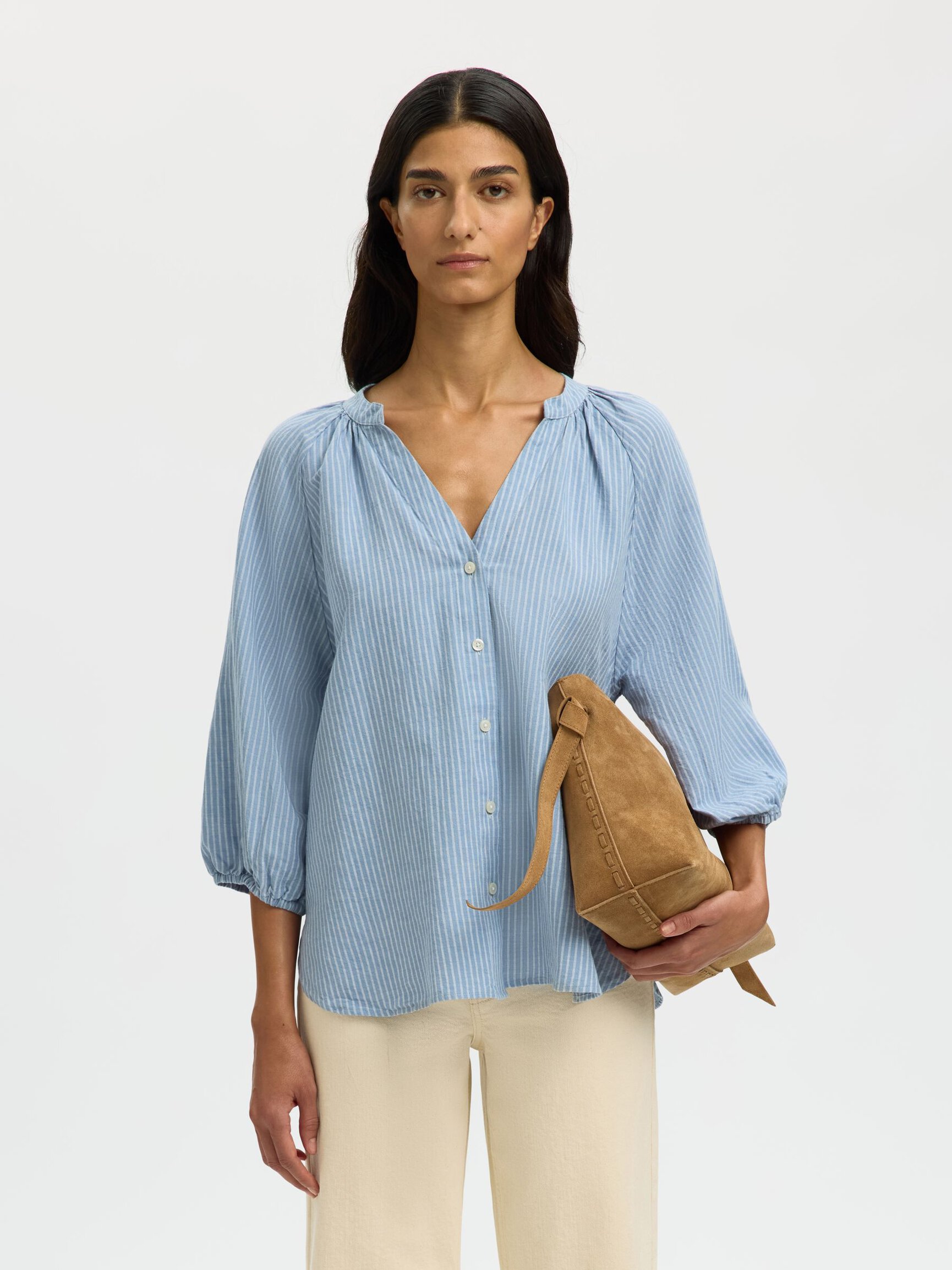 LINEN BLEND 3/4 SLEEVED SHIRT