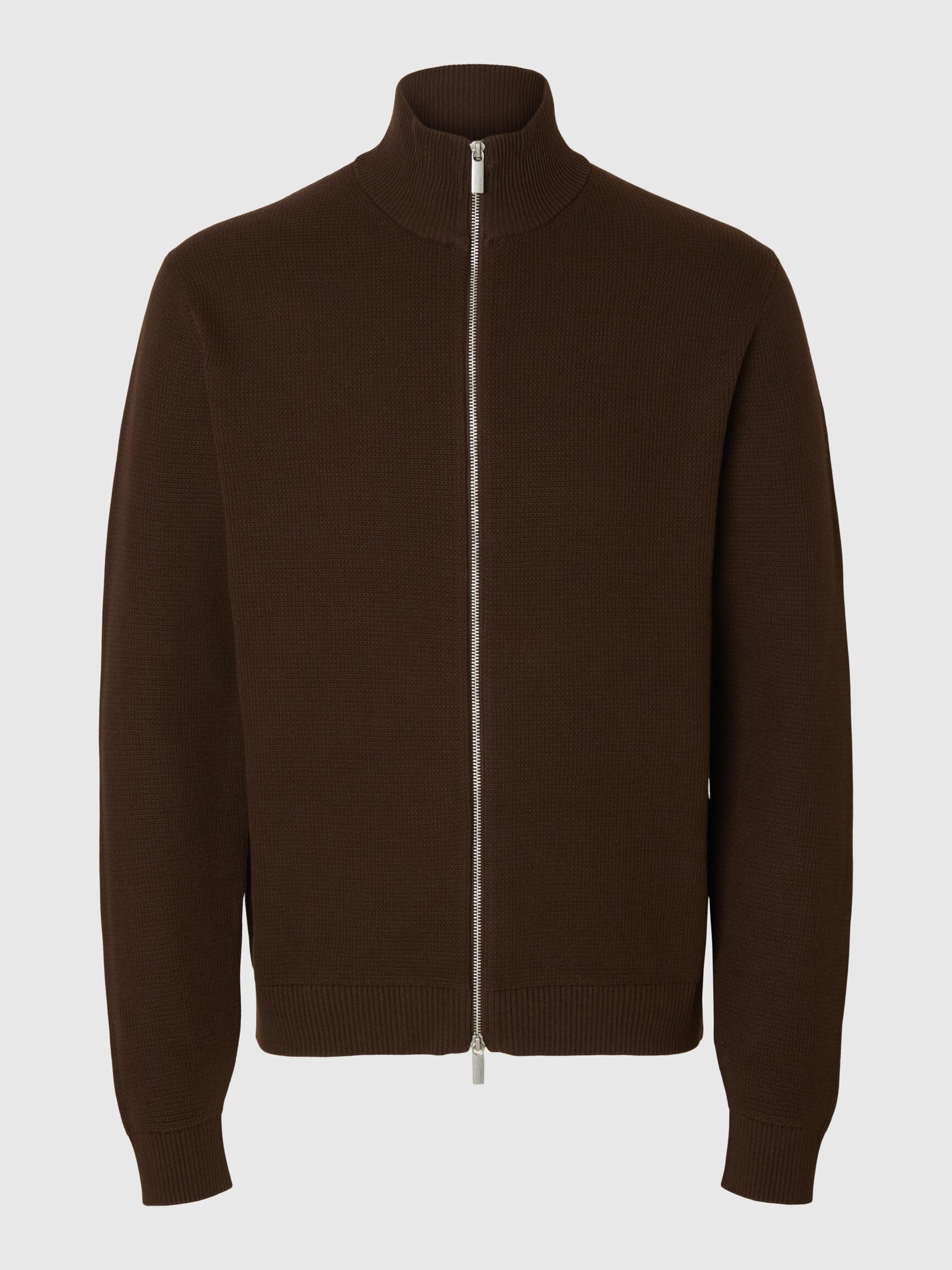 ZIPPED HIGH NECK KNITTED CARDIGAN