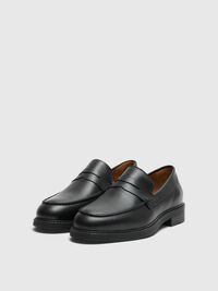 LEATHER LOAFERS, Black, highres