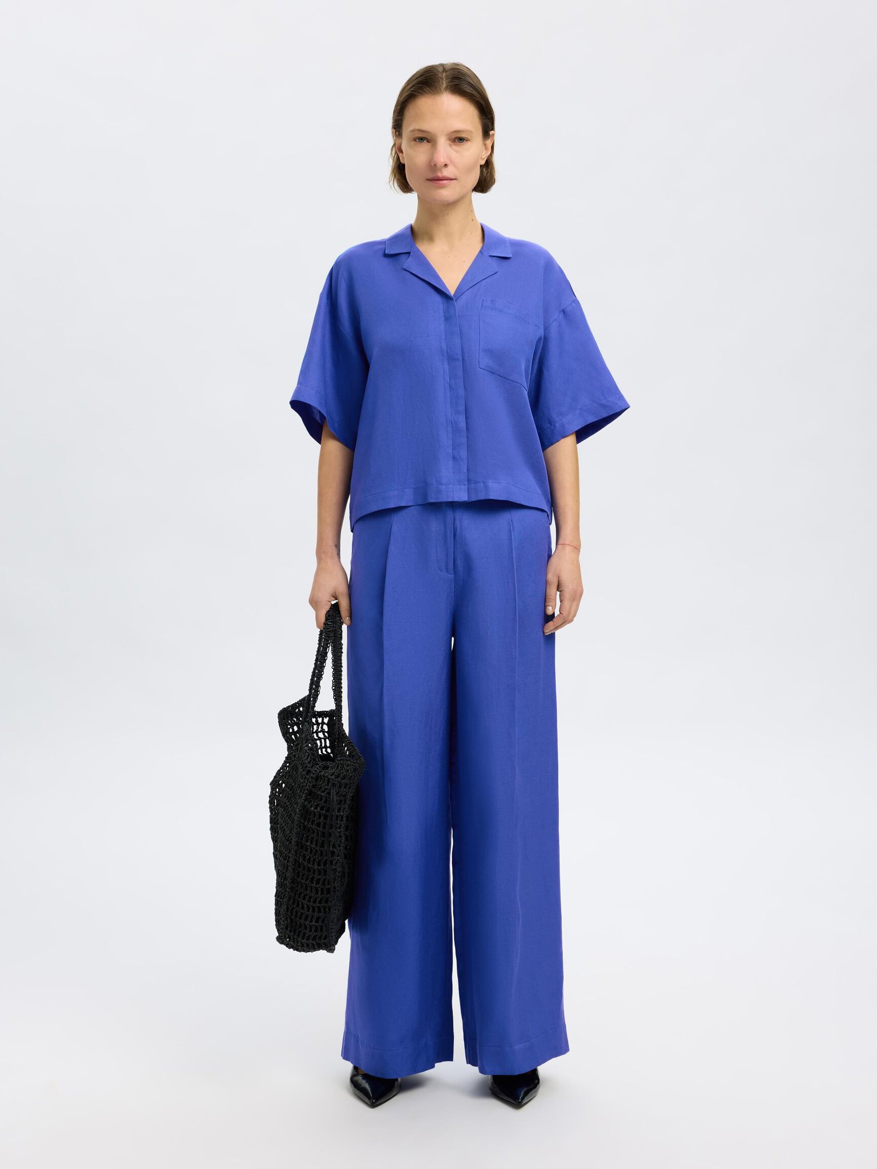 LINEN BLEND WIDE-LEG TROUSERS