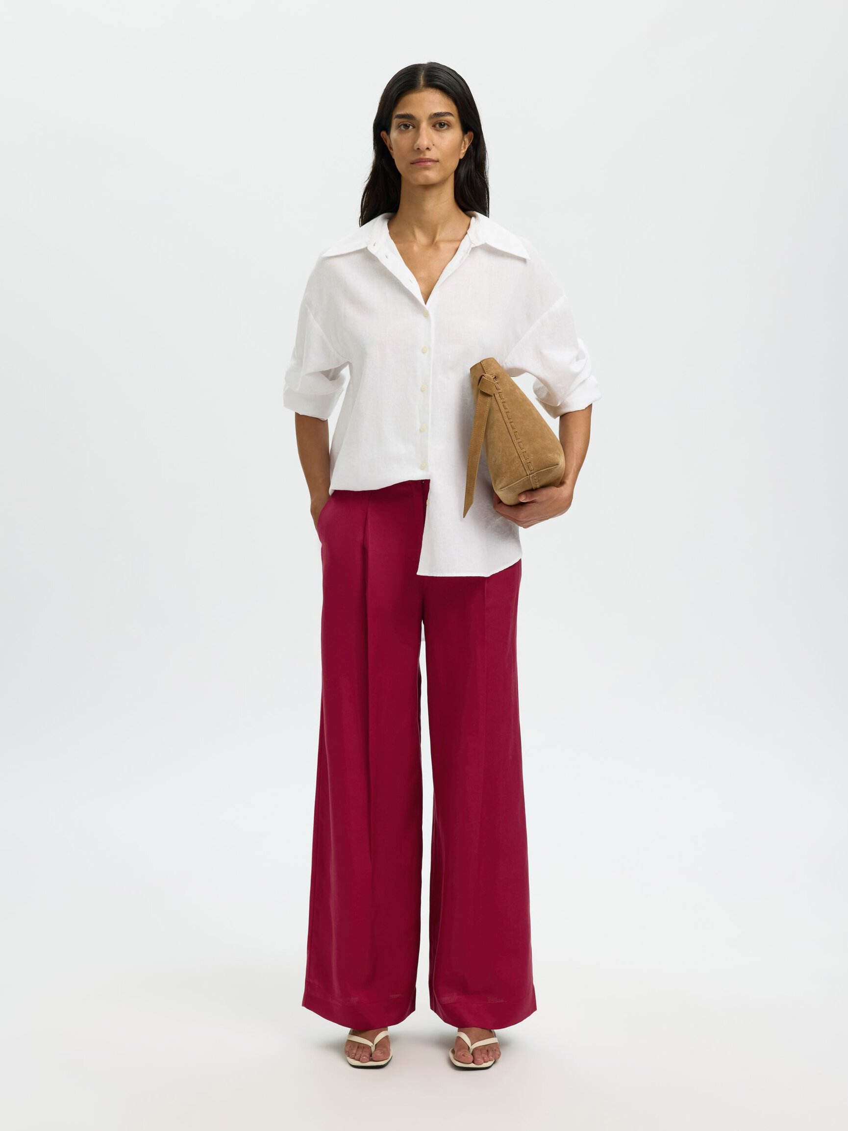 WIDE FIT LINEN-BLEND TROUSERS