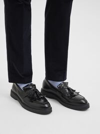 LEATHER KILTIE LOAFERS, Black, highres