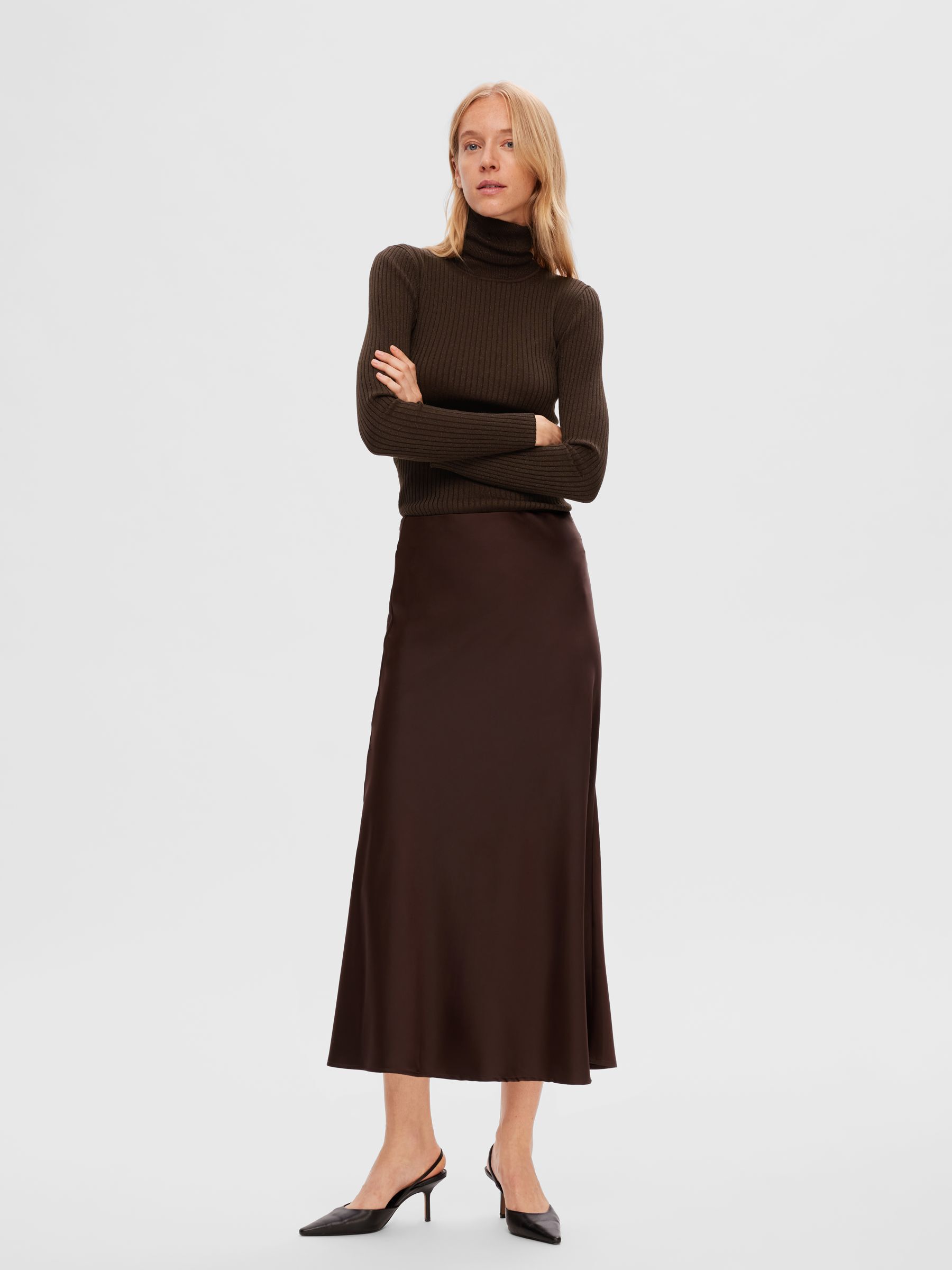 SATIN MIDI SKIRT