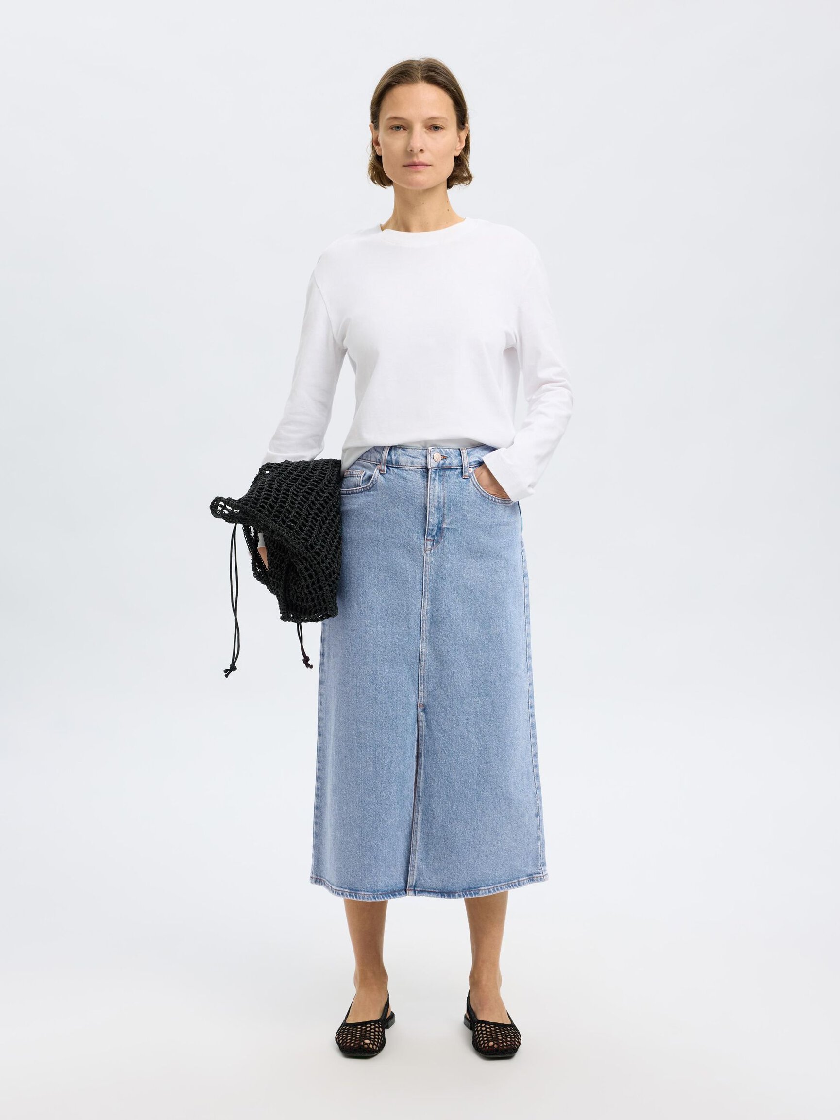 HELLBLAUER MIDI JEANSROCK