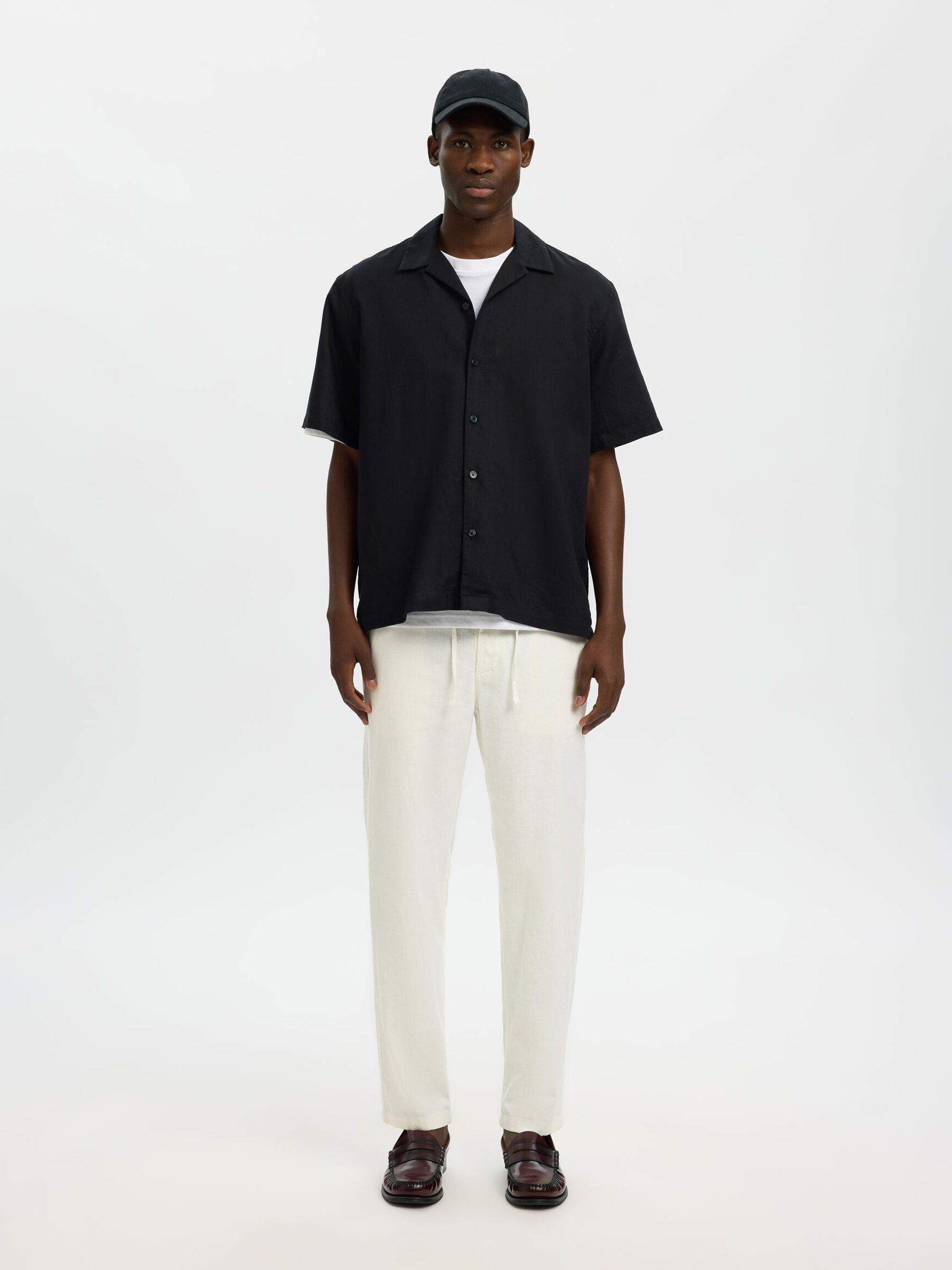 SLIM TAPERED LINEN BLEND TROUSERS
