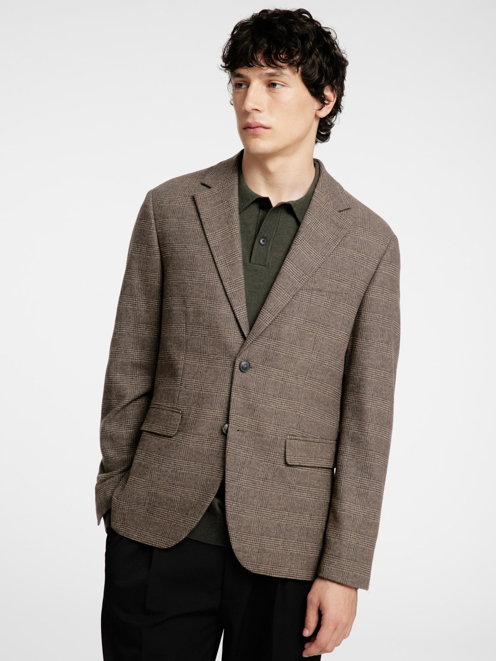 CHECKED WOOL BLEND BLAZER