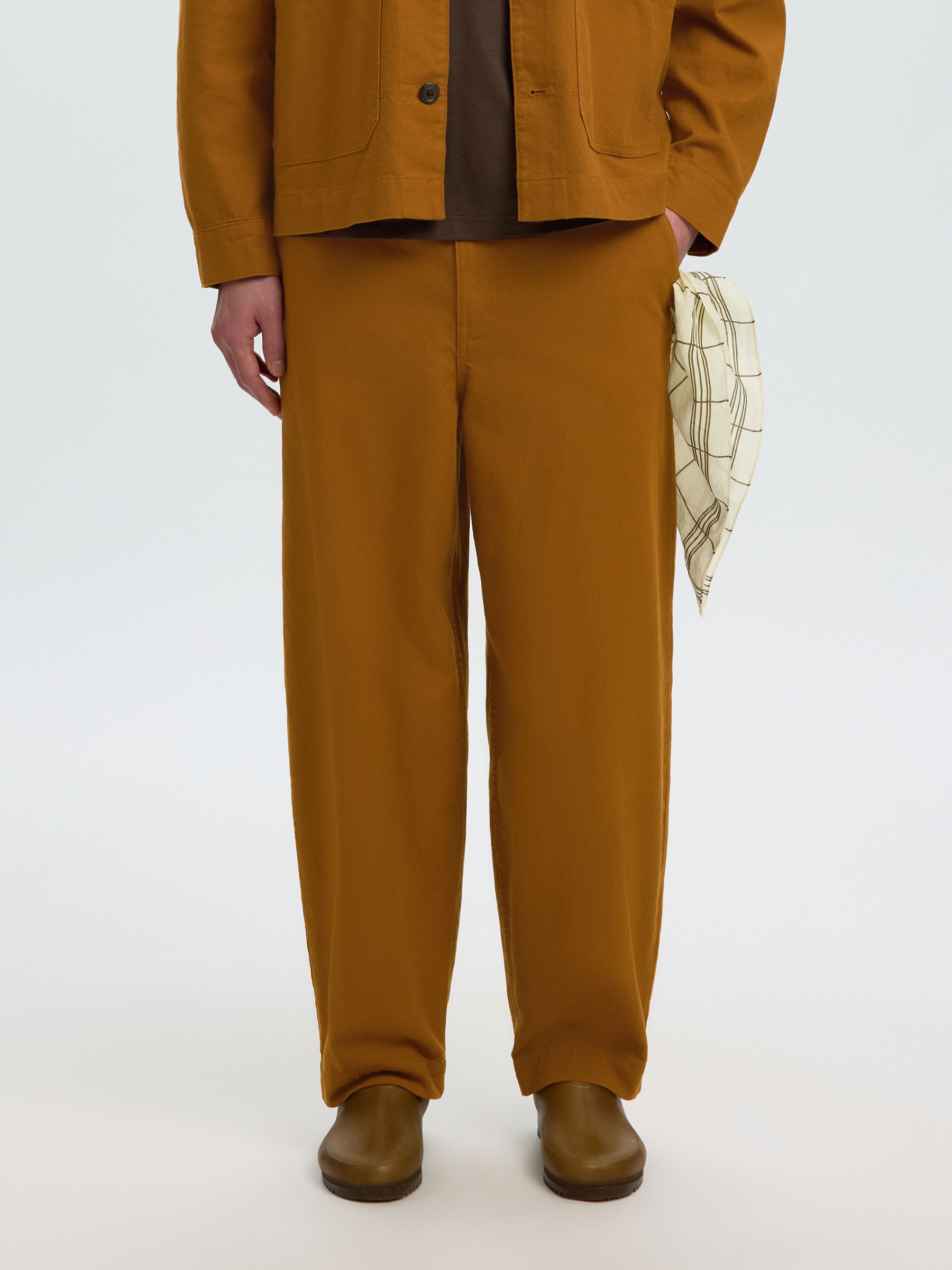 LINEN BLEND BARREL FIT TROUSERS