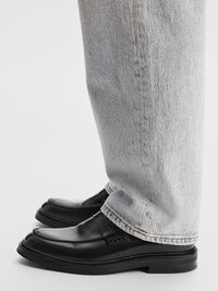 LEATHER LOAFERS, Black, highres