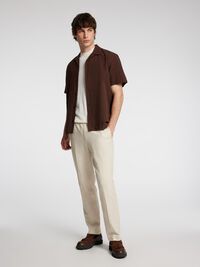 LINEN BLEND SUIT TROUSERS, Oatmeal, highres