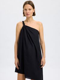FLETTET ONE-SHOULDER-KJOLE, Black, highres