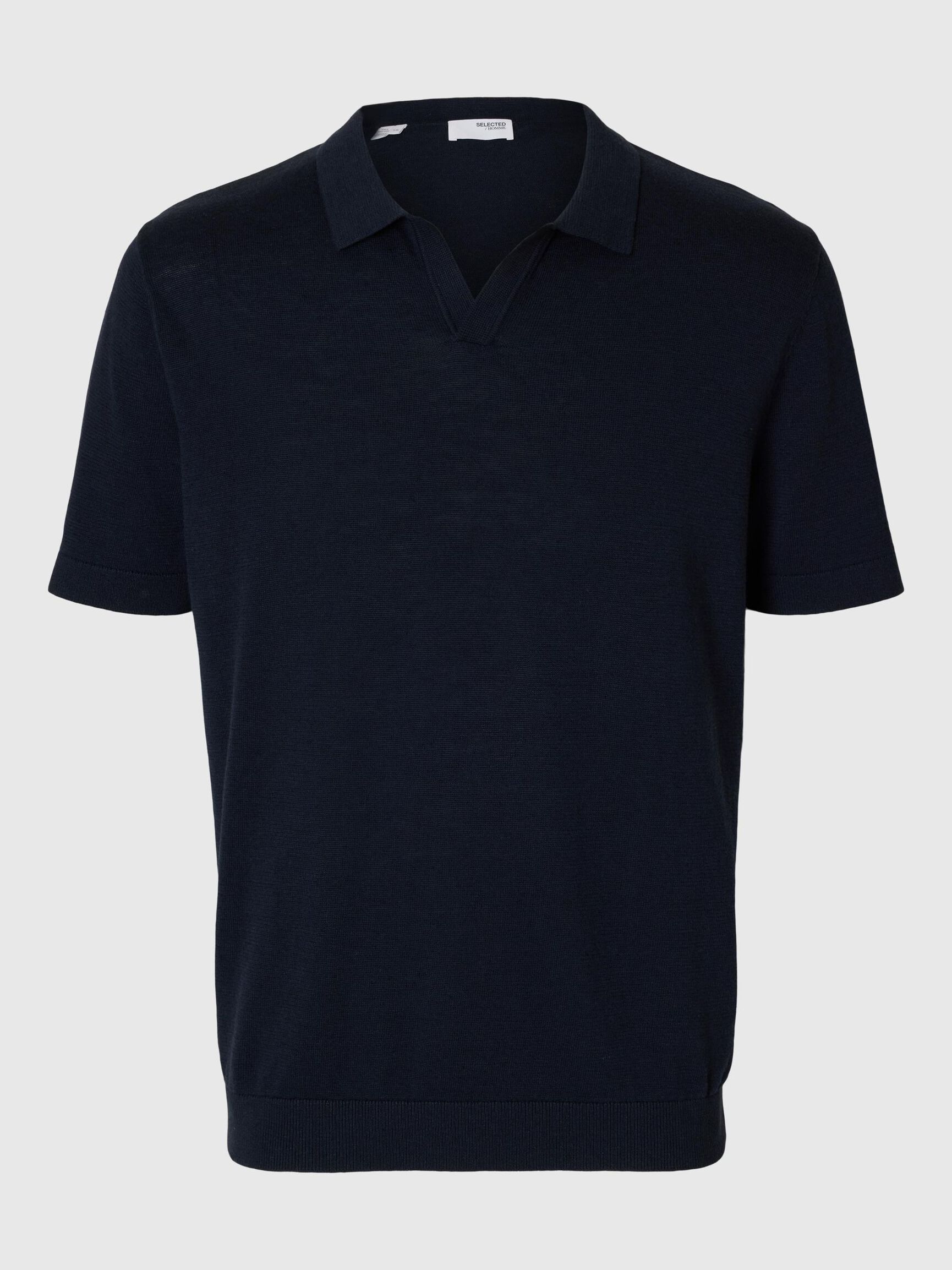 SHORT SLEEVED KNITTED POLO SHIRT, Sky Captain, highres