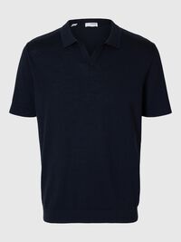 SHORT SLEEVED KNITTED POLO SHIRT, Sky Captain, highres