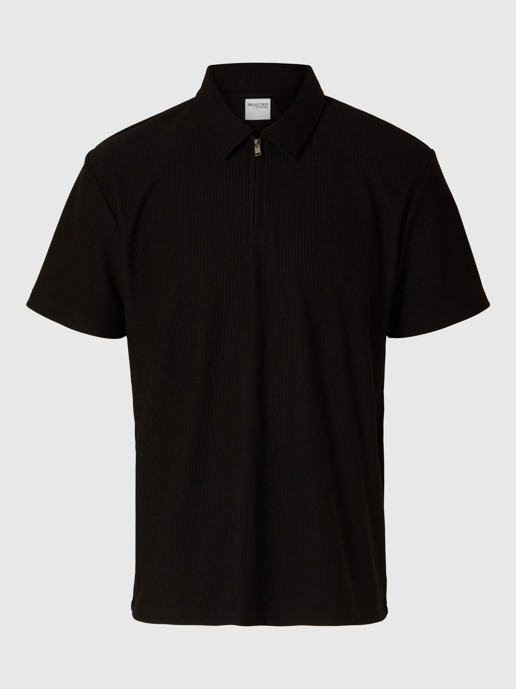 HALVE RITS PLISSÉ POLO, Black, highres
