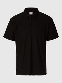 HALVE RITS PLISSÉ POLO, Black, highres