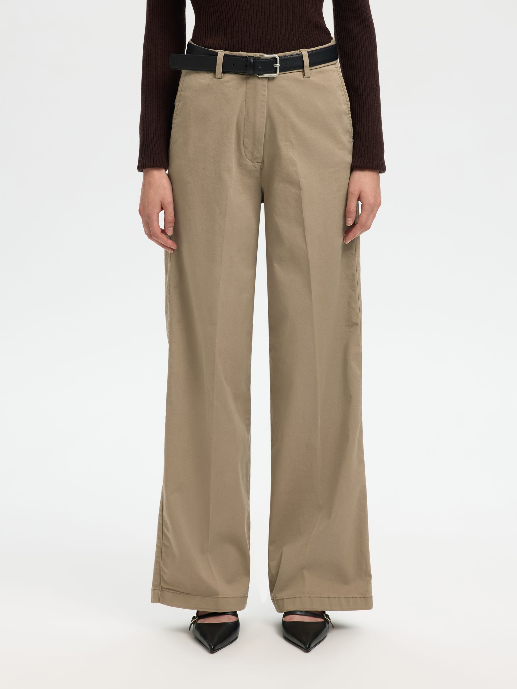 COTTON BLEND WIDE-LEG TROUSERS