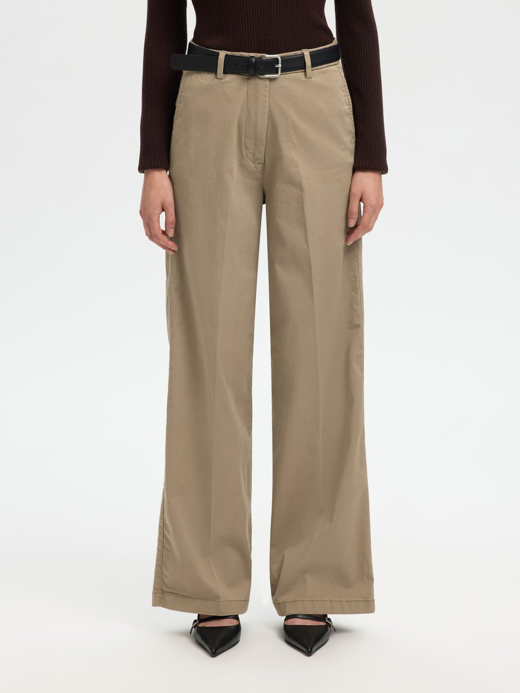 COTTON BLEND WIDE-LEG TROUSERS