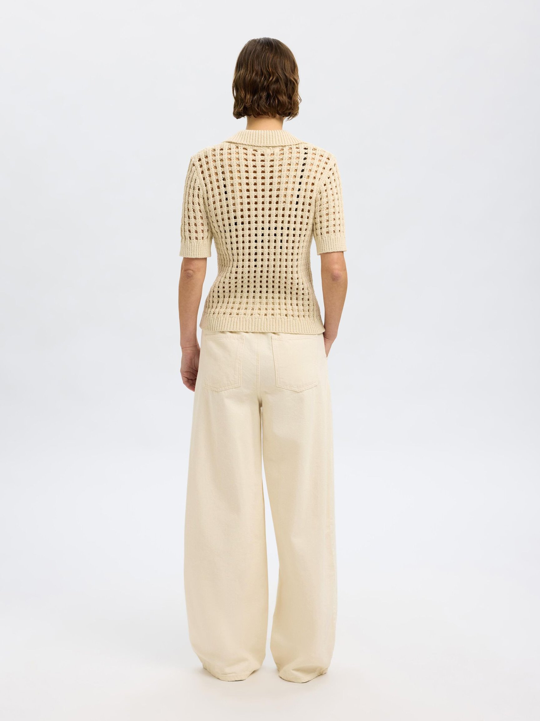 COTTON BLEND WIDE-LEG TROUSERS