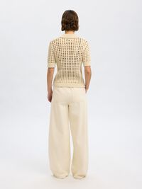 COTTON BLEND WIDE-LEG TROUSERS, Ecru, highres