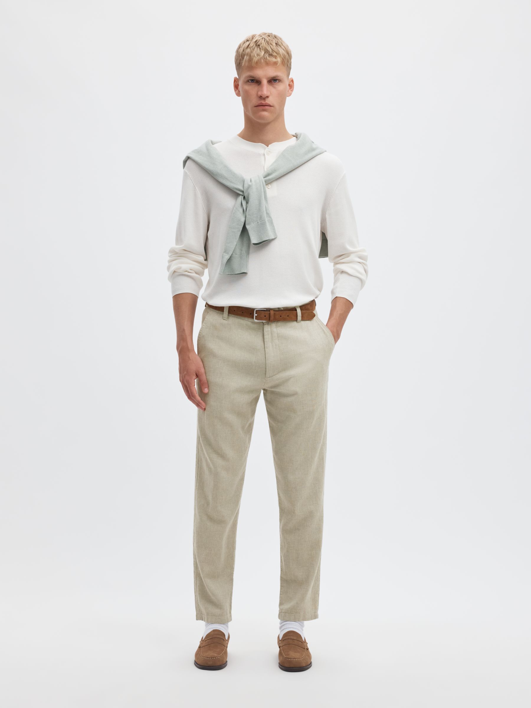 SLIM TAPERED LINEN BLEND TROUSERS