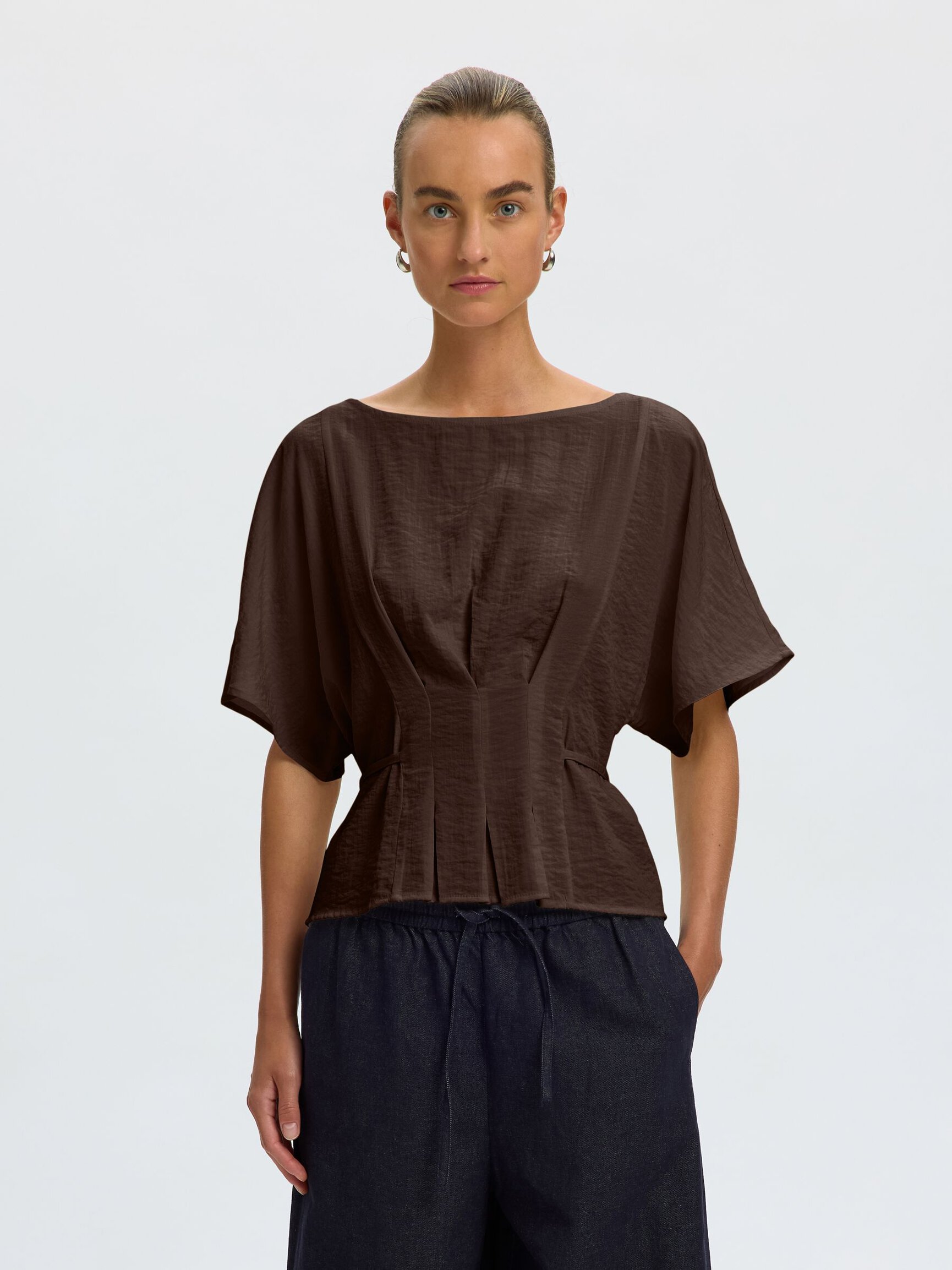 VISCOSE BLEND PLEATED BLOUSE