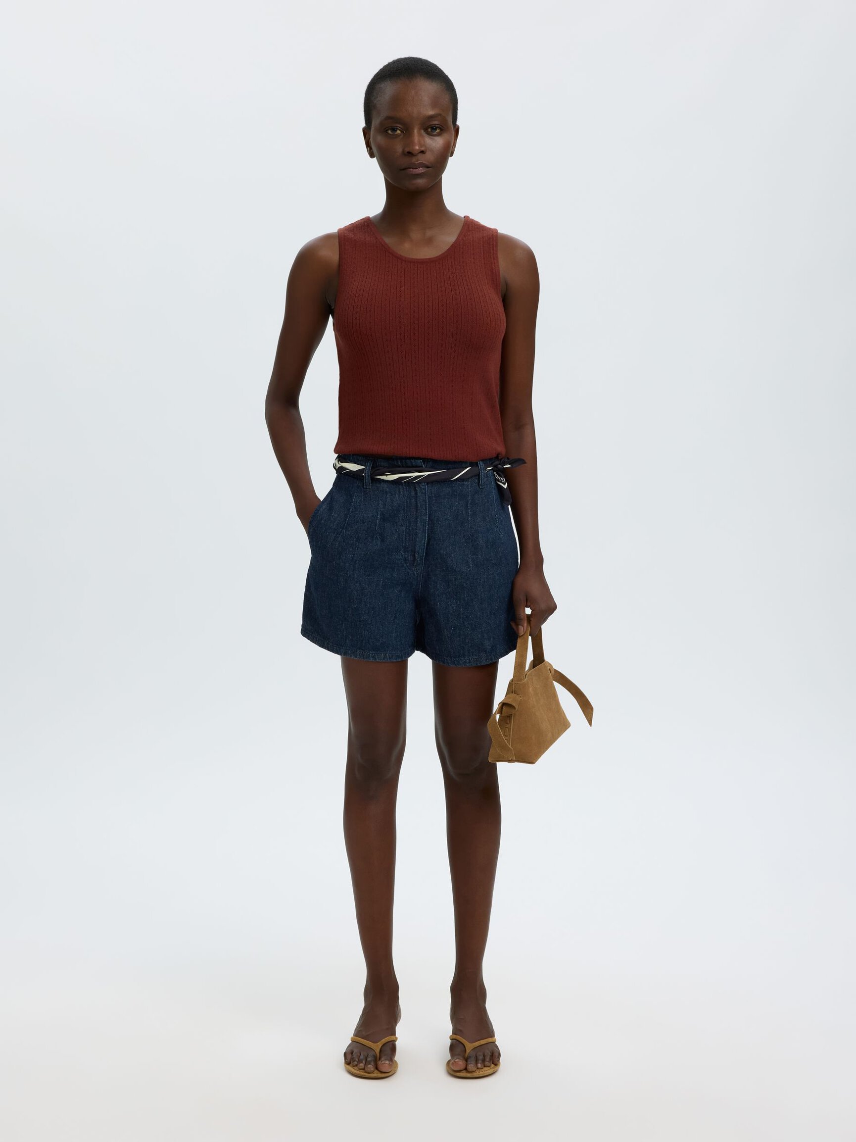 COTTON BLEND DENIM SHORTS