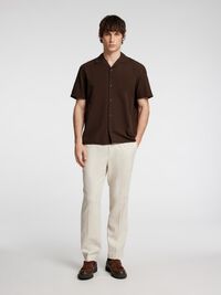 LINEN BLEND SHORT SLEEVED SHIRT, Coffee Bean, highres
