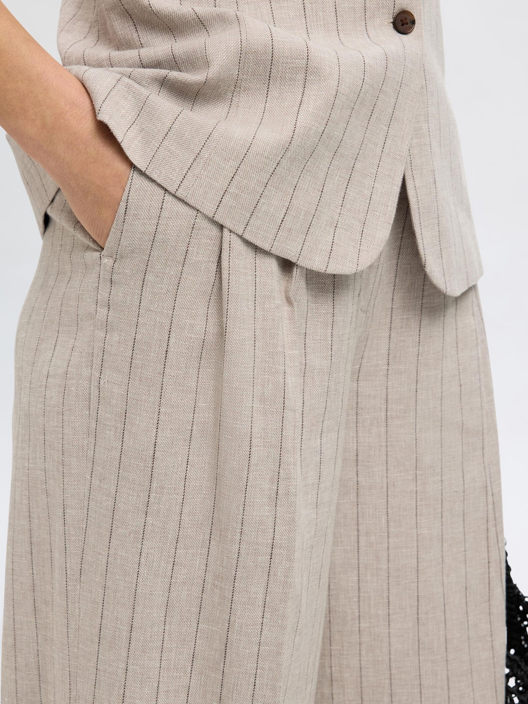 LINEN BLEND WIDE-LEG TROUSERS