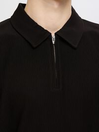HALVE RITS PLISSÉ POLO, Black, highres
