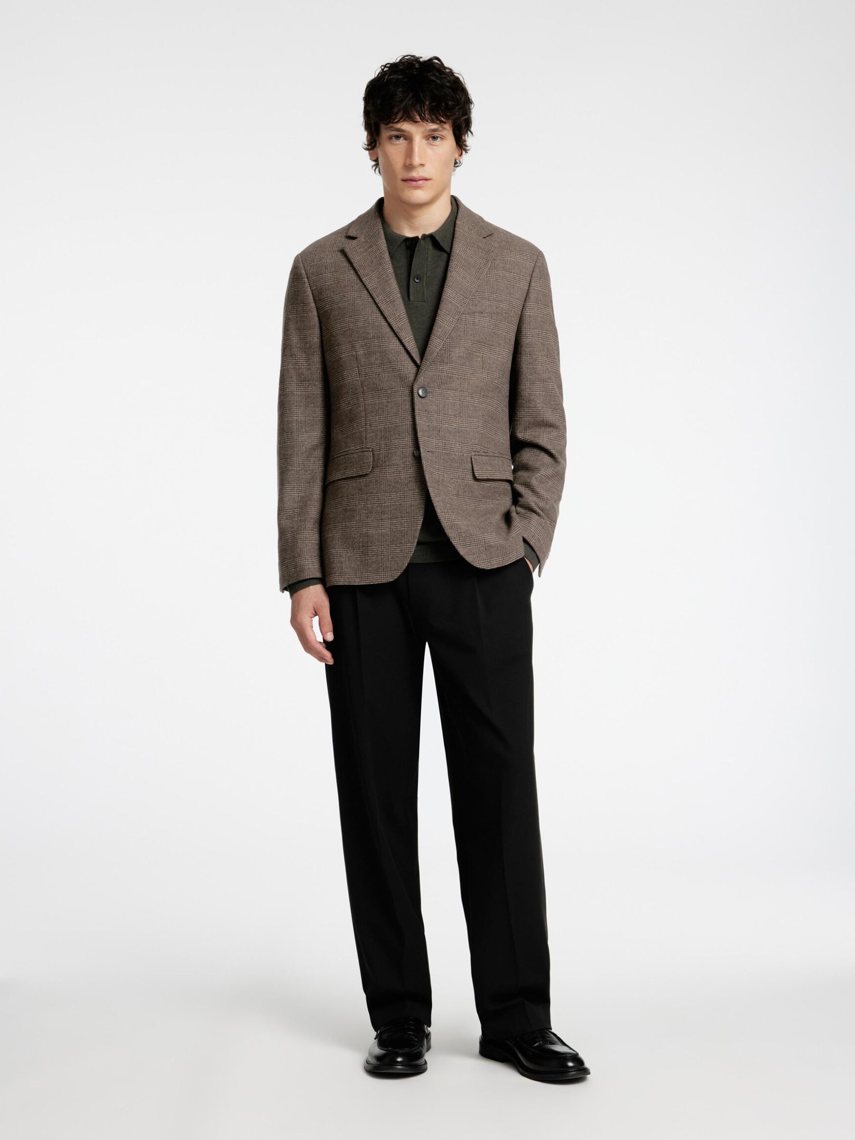CHECKED WOOL BLEND BLAZER