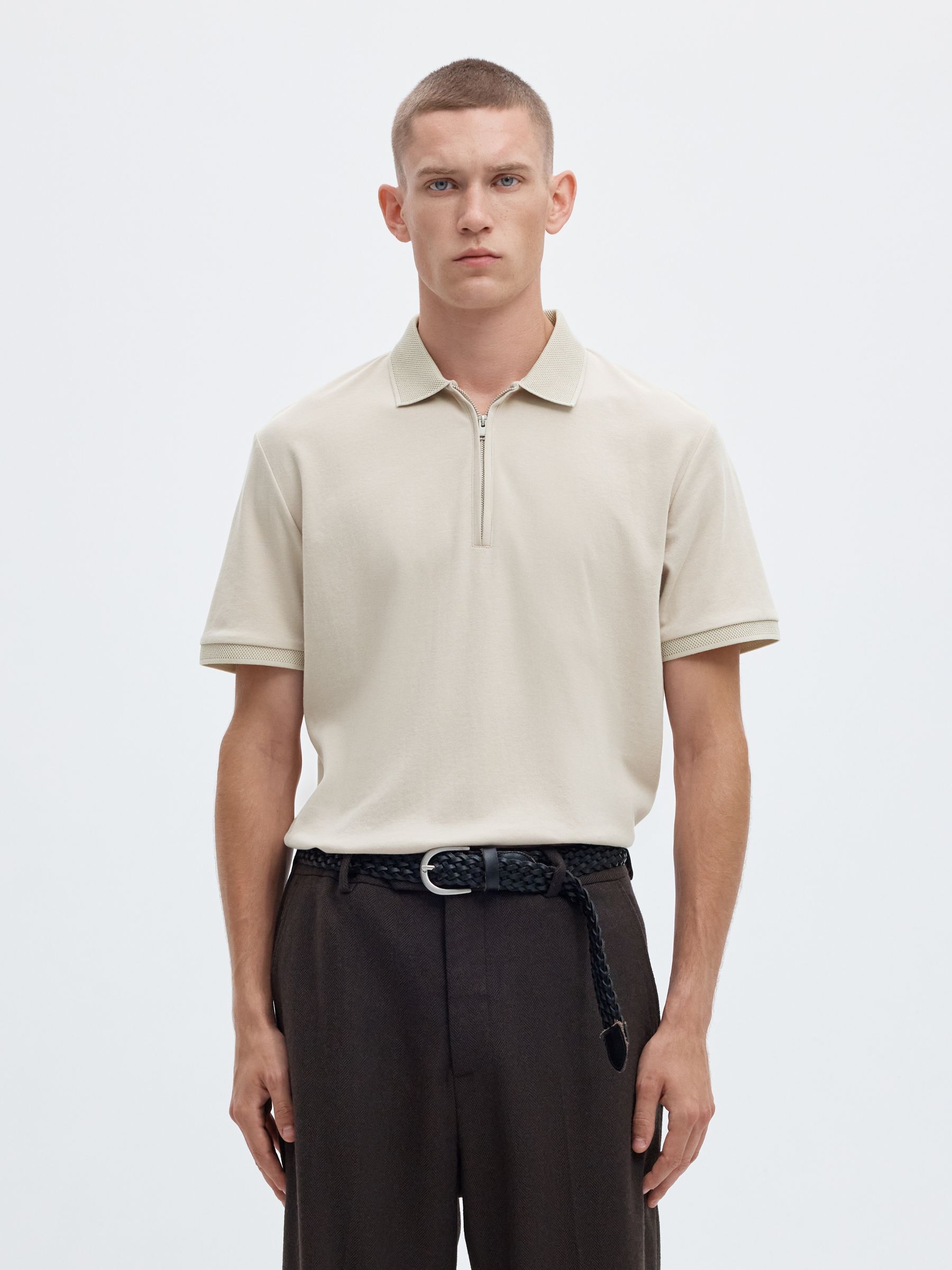 ZIPPER KNITTED POLO SHIRT