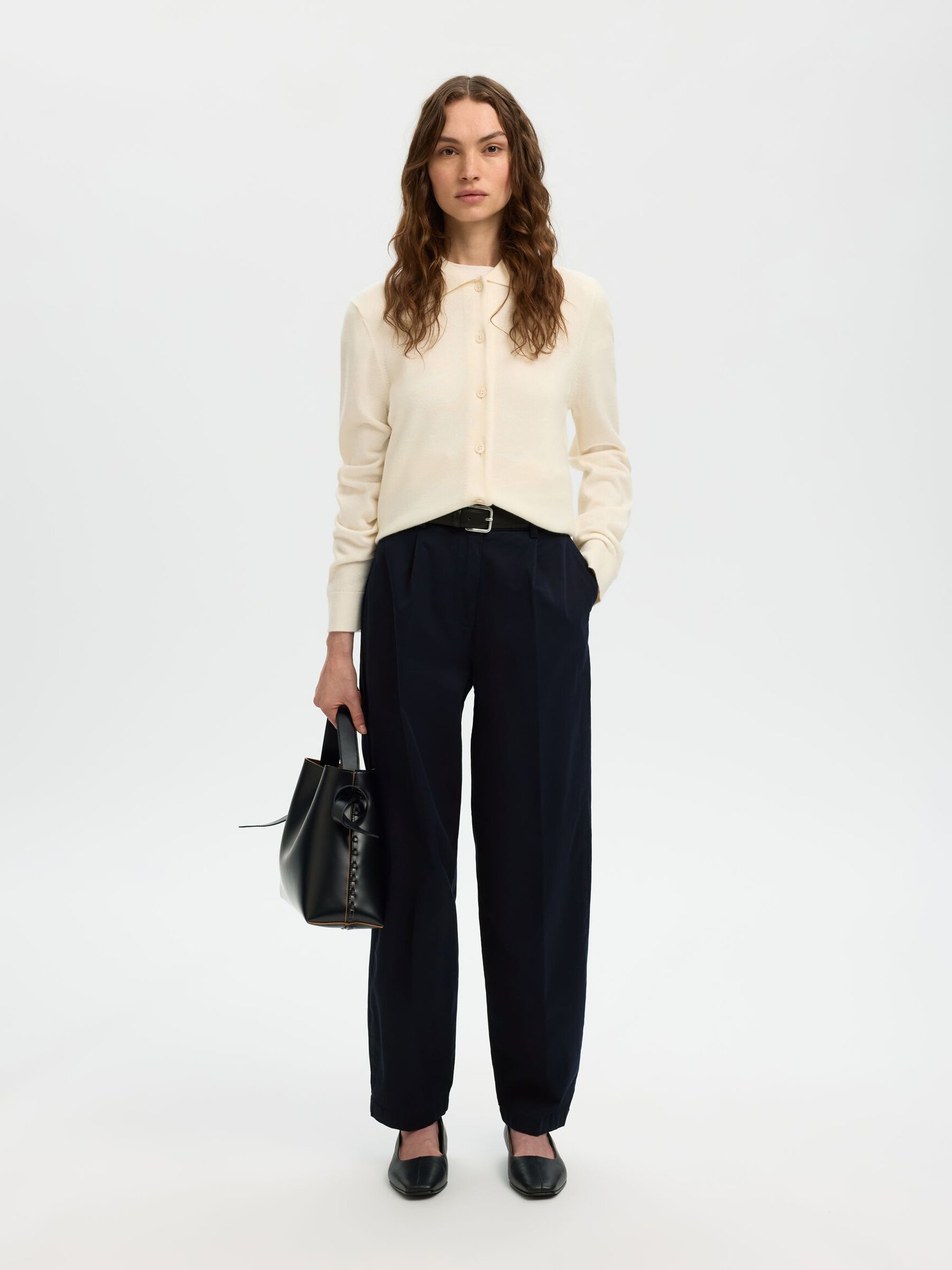 COTTON BLEND BARREL FIT TROUSERS