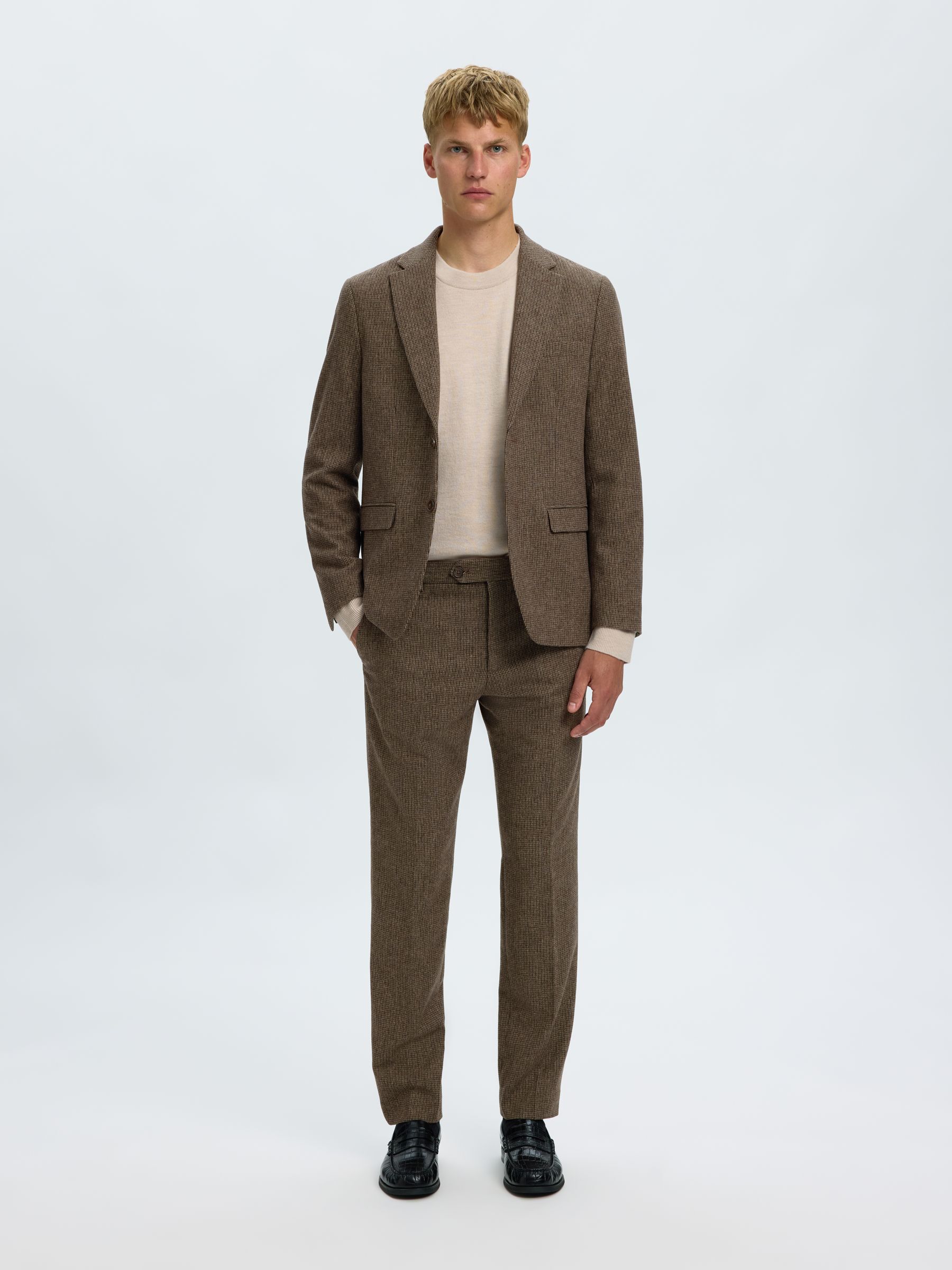 CHECKED WOOL BLEND TROUSERS