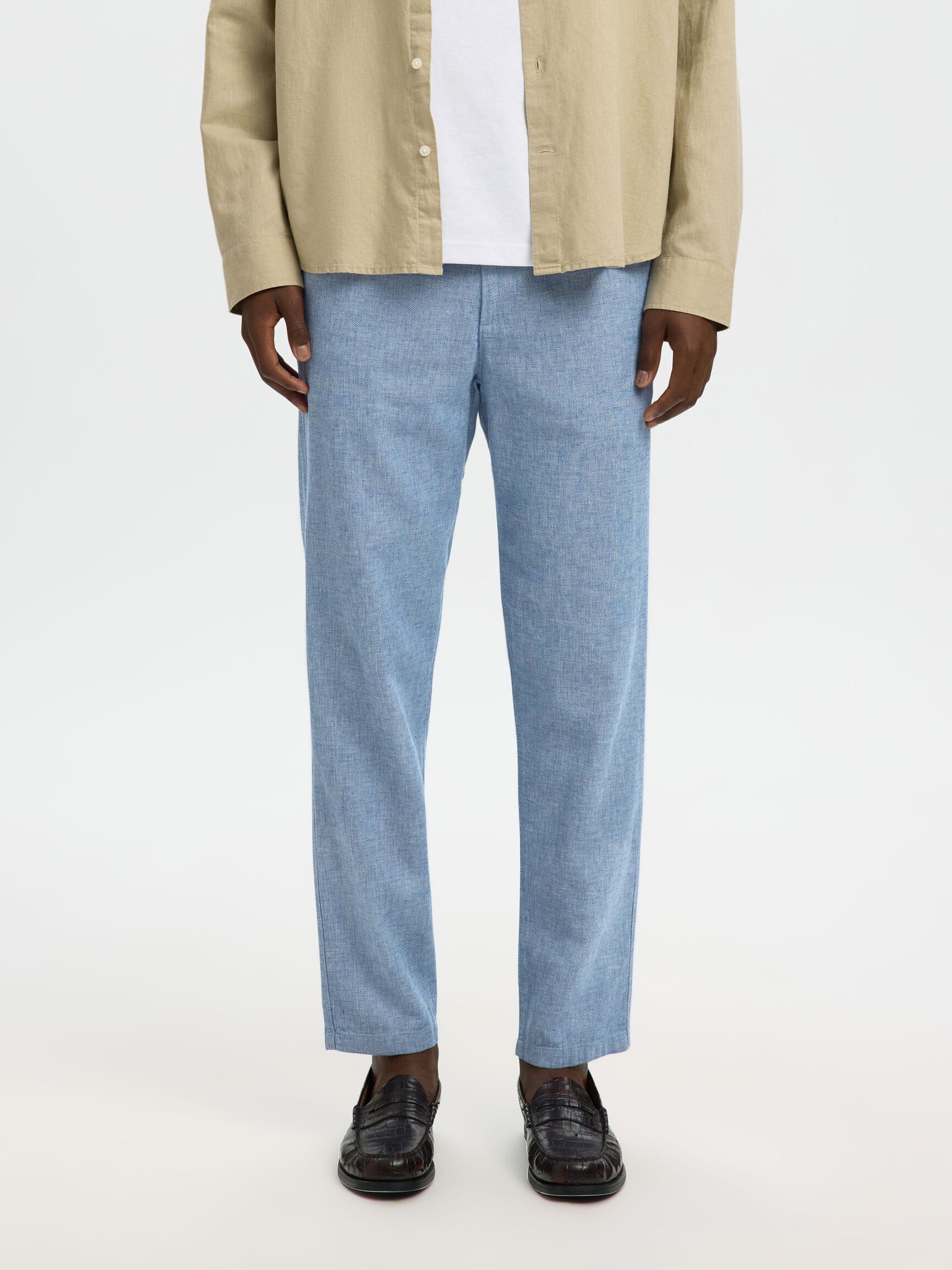 SLIM TAPERED LINEN BLEND TROUSERS