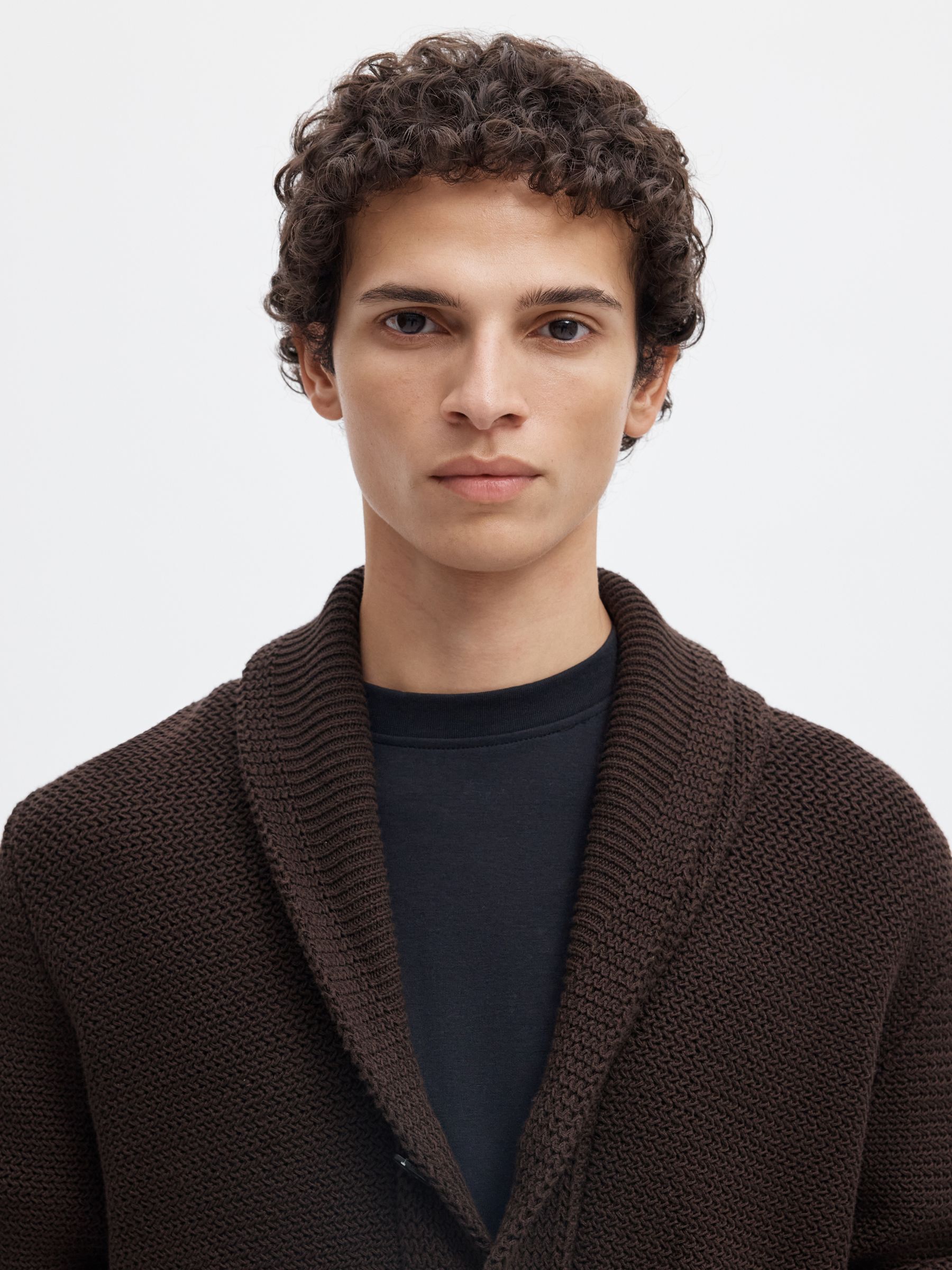 SHAWL-NECK KNITTED CARDIGAN