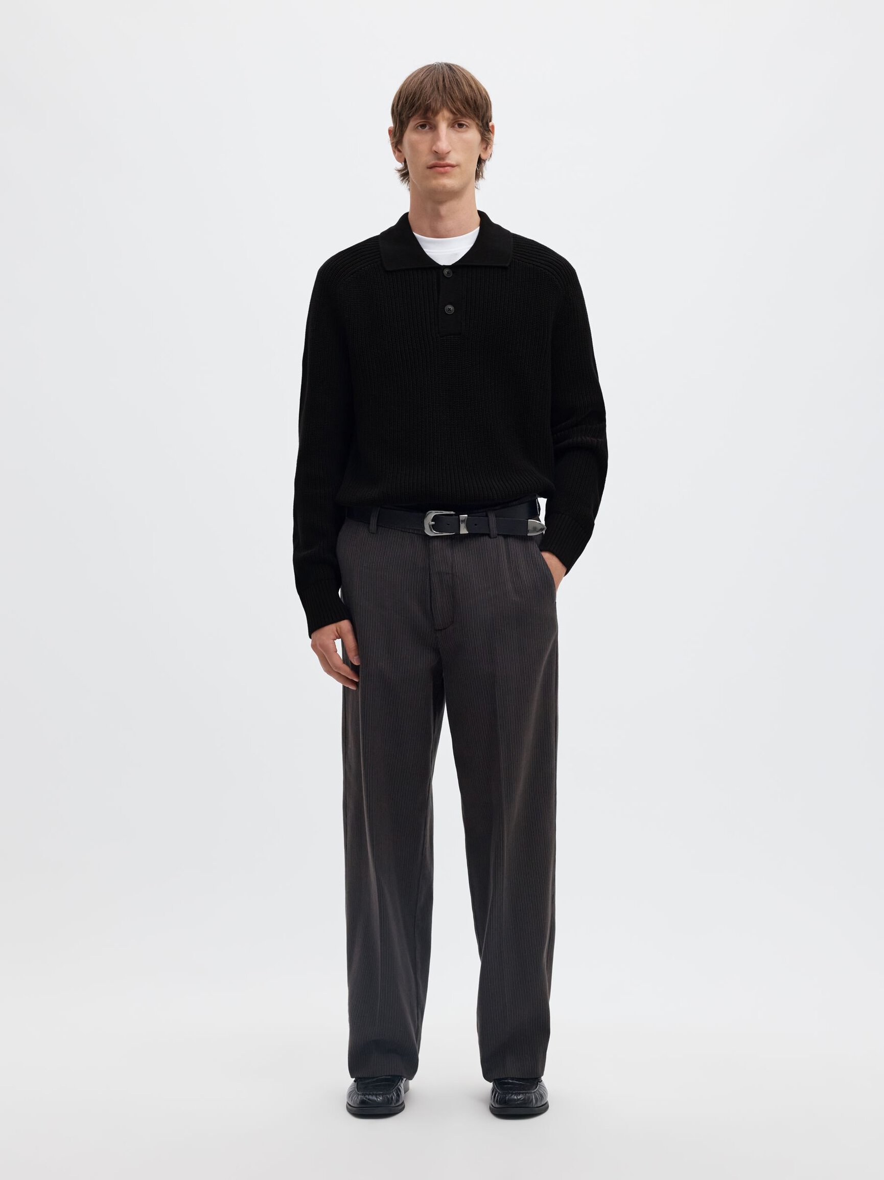 RIBBED KNITTED POLO SHIRT